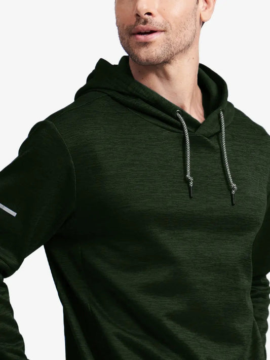 Men's Fleece-Lined Heather Pullover Hoodie – Lightweight Stretch, Quick-Dry Fabric, Reflective Stripes