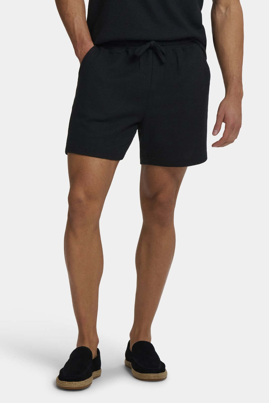 Turin Men's Textured Cotton Shorts – Elasticated Drawstring Waist, Regular Fit, Matching Set Piece