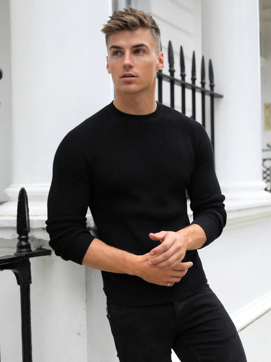 Oxley Men's Crew Neck Knit Jumper in Black – view 2