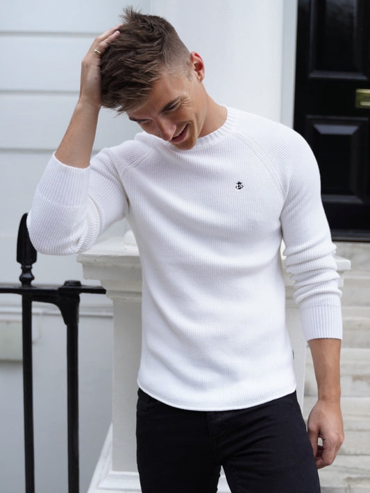 Oxley Men's Crew Neck Knit Jumper in White – view 2