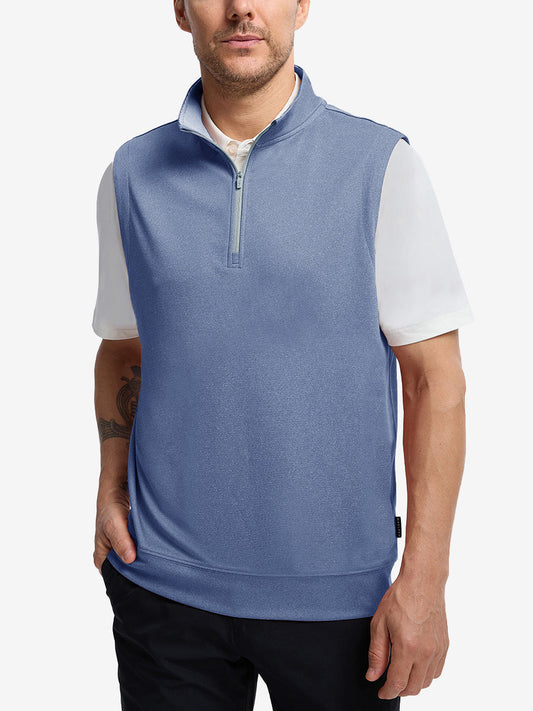Men's Quilted Sleeveless Golf Gilet – Lightly Insulated, Stretch Side Panels, Stand Collar, Five Pockets