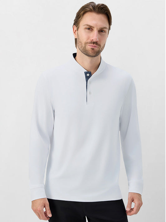 Men's Long Sleeve Quick-Dry Henley Shirt – Moisture-Wicking 4-Way Stretch, Collarless Golf Top