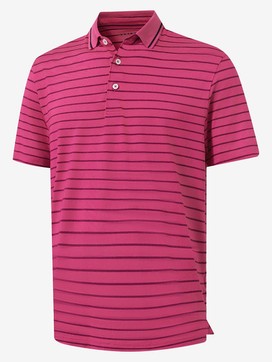 Men's Striped Golf Polo Shirt – Non-Curl Ribbed Collar, Side Slits, Moisture-Wicking 4-Way Stretch Fabric