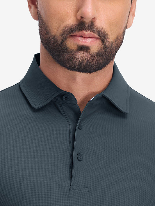 Men's Waffle Textured Golf Polo Shirt – Moisture-Wicking, Quick-Dry, Four-Way Stretch Fabric
