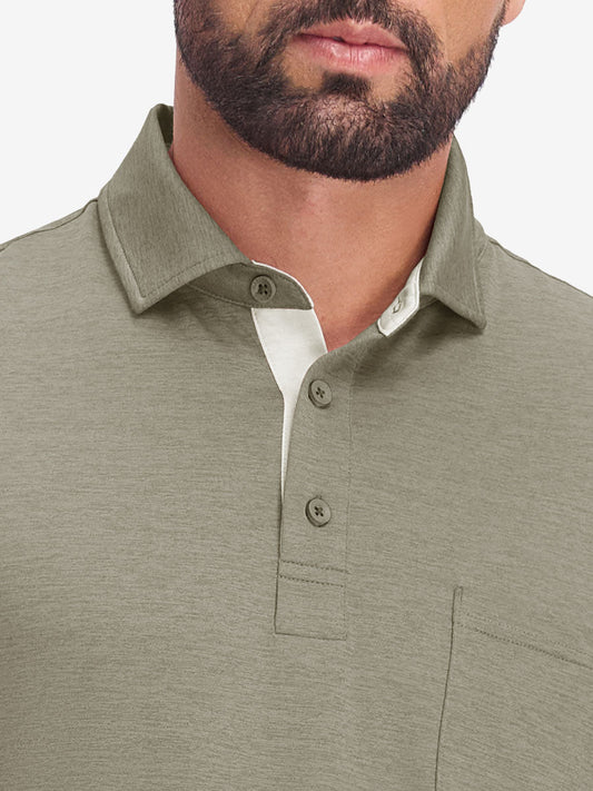 Men's Heather Golf Polo Shirt – Contrast Collar, Melange Texture, Moisture-Wicking Stretch, Tailored Fit