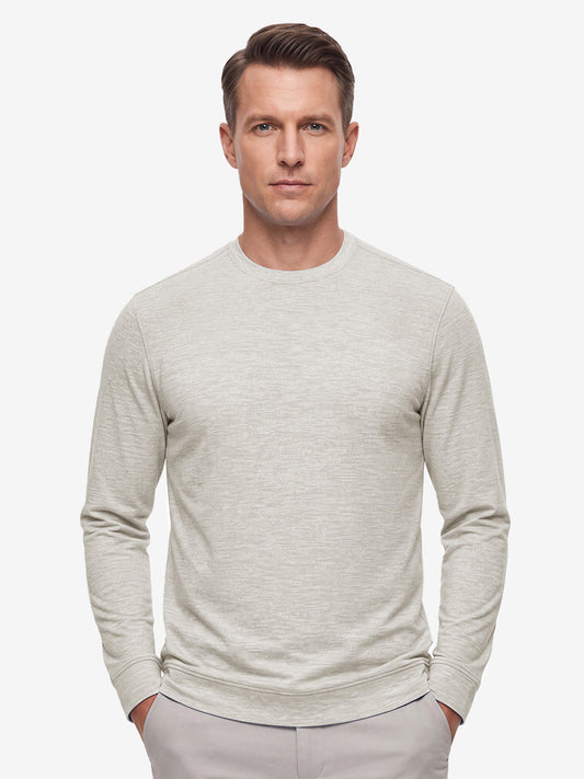 Men's Micro-Fleece Lined Crew Neck Sweatshirt – Lightweight Four-Way Stretch, UPF 50+, Heather Finish