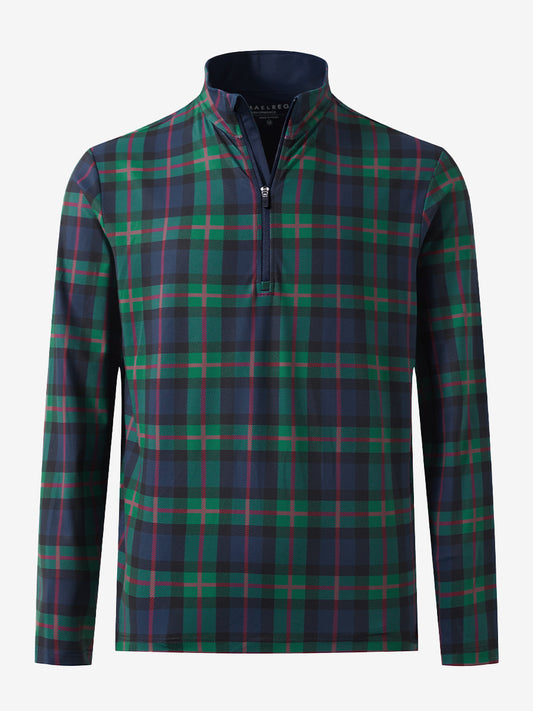 Men's Printed Lightweight Quarter Zip Pullover – Stretch Moisture-Wicking Knit with Zip Guard | Plaid, Check and Camo Prints
