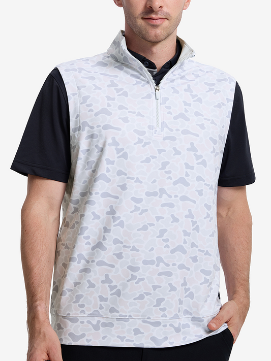 Men's Printed Quarter Zip Sleeveless Pullover – Four-Way Stretch, Moisture-Wicking, Windproof Zip Flap