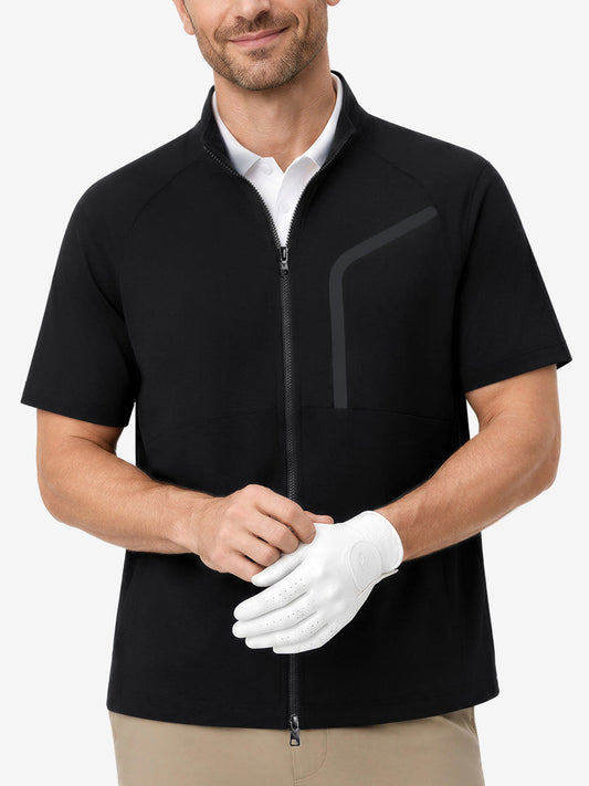 Men's Lightweight Short Sleeve Golf Jacket – Two-Way Zip, Moisture-Wicking UPF 50+ Fabric, Button Pockets