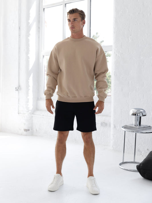 Men's Relaxed Fit Crew Neck Jumper in Light Tan – view 2