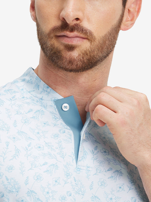Men's Printed Collarless Henley Golf Shirt – Quick-Dry Moisture-Wicking Fabric, 4-Way Stretch, UPF 50+