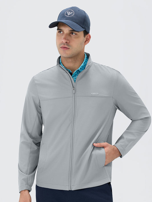 Men's Full Zip Stand Collar Lightweight Windbreaker Jacket – 4-Way Stretch, Moisture-Wicking Fabric for Golf