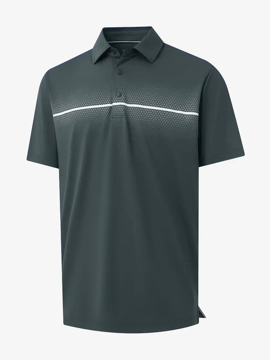 Men's Chest Print Snap Placket Golf Polo Shirt – Four-Way Stretch, Moisture-Wicking Fabric | Short Sleeve