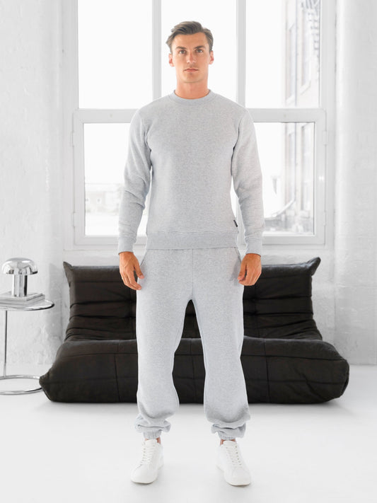 Men's Cotton Blend Crew Neck Jumper in Marl Grey – view 2