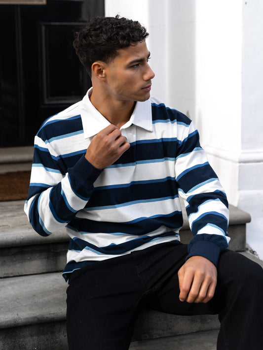 Stanley Stripe Rugby Shirt - Navy Mix by SATRI & CO. – product view 2
