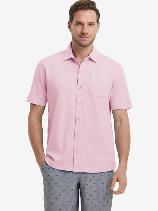 Men's Cotton Blend Pique Button-Up Shirt – Breathable Mesh, Chest Pocket, Reflective Back Pleats | UPF 50+