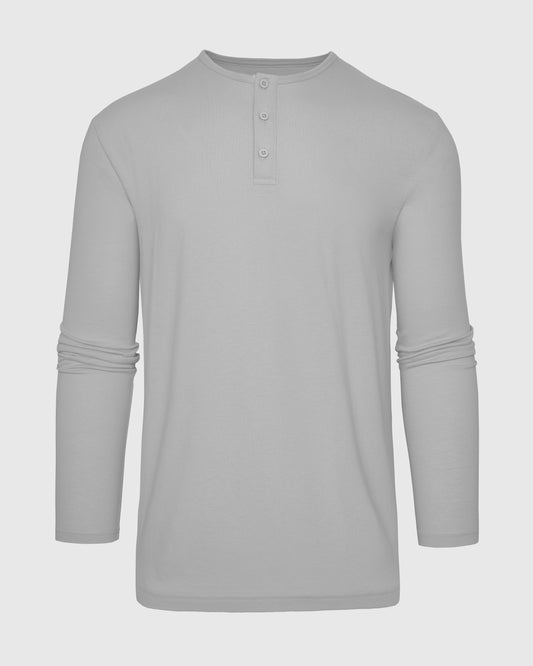 Men's Cotton Blend Jersey Long Sleeve Henley – Buttoned Placket, Contemporary Athletic Cut | Glacier Grey