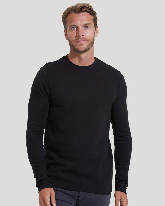 Men's Waffle Knit Long Sleeve Crew T-Shirt 3-Pack – Modal Blend, Brushed Feel | Black