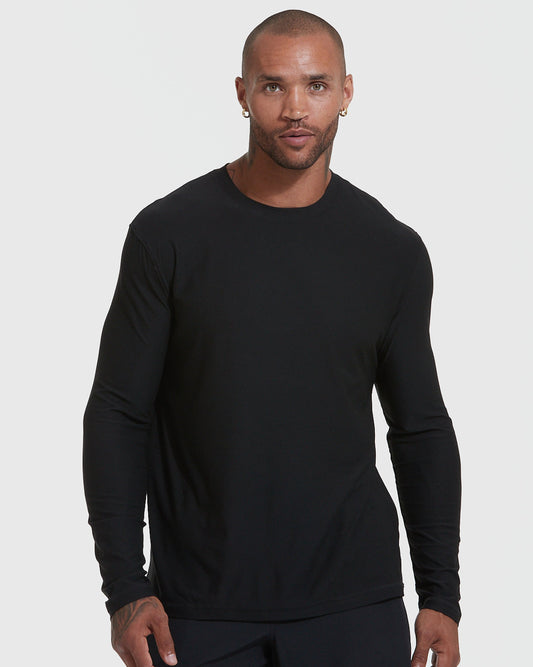Men's Active Long Sleeve Crew T-Shirt 3-Pack – Moisture-Wicking, Quick-Dry, Stretch | Black, White & Navy