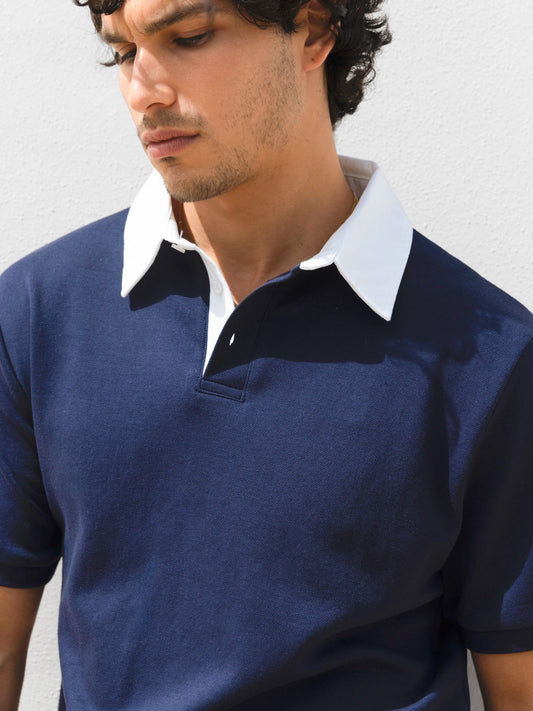 Ander Relaxed Polo Shirt - Navy by SATRI & CO. – product view 2