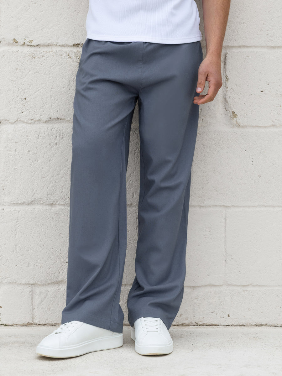 Freddie Men's Relaxed Linen Blend Trousers – Drawstring Waist, Soft Lightweight Fabric | Blue
