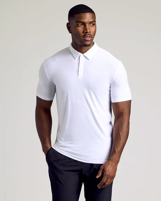 Men's Tall Active Polo Shirt 3-Pack – Short Sleeve, 3-Button Placket, Quick-Dry | White