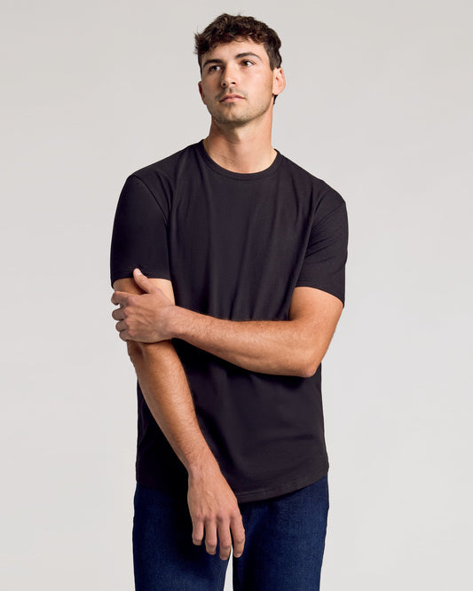 Men's Tall Curved Hem Crew T-Shirt 3-Pack – Short Sleeve, Extra Length | Black, Carbon & White