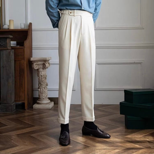 Belgravia Men's High Waist Straight Leg Trousers – Tailored Fit, Discreet Pockets, Smooth Front Closure