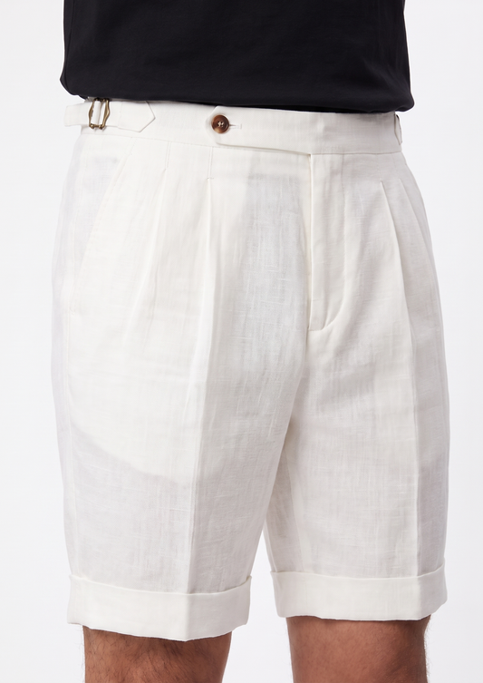 White Pleated Linen Seaside Shorts by SATRI & CO. – product view 2