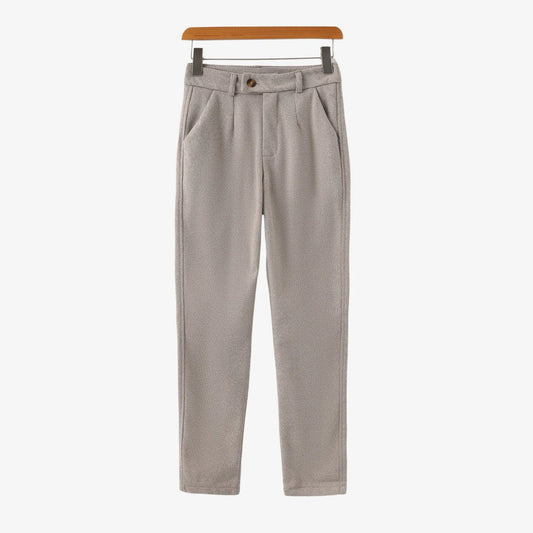 Cortina Men's Brushed Herringbone Trousers – Mid-Rise Waist, Tapered Leg With Natural Drape