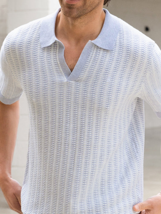 Conrad Knitted Stripe Polo Shirt - Grey by SATRI & CO. – product view 2