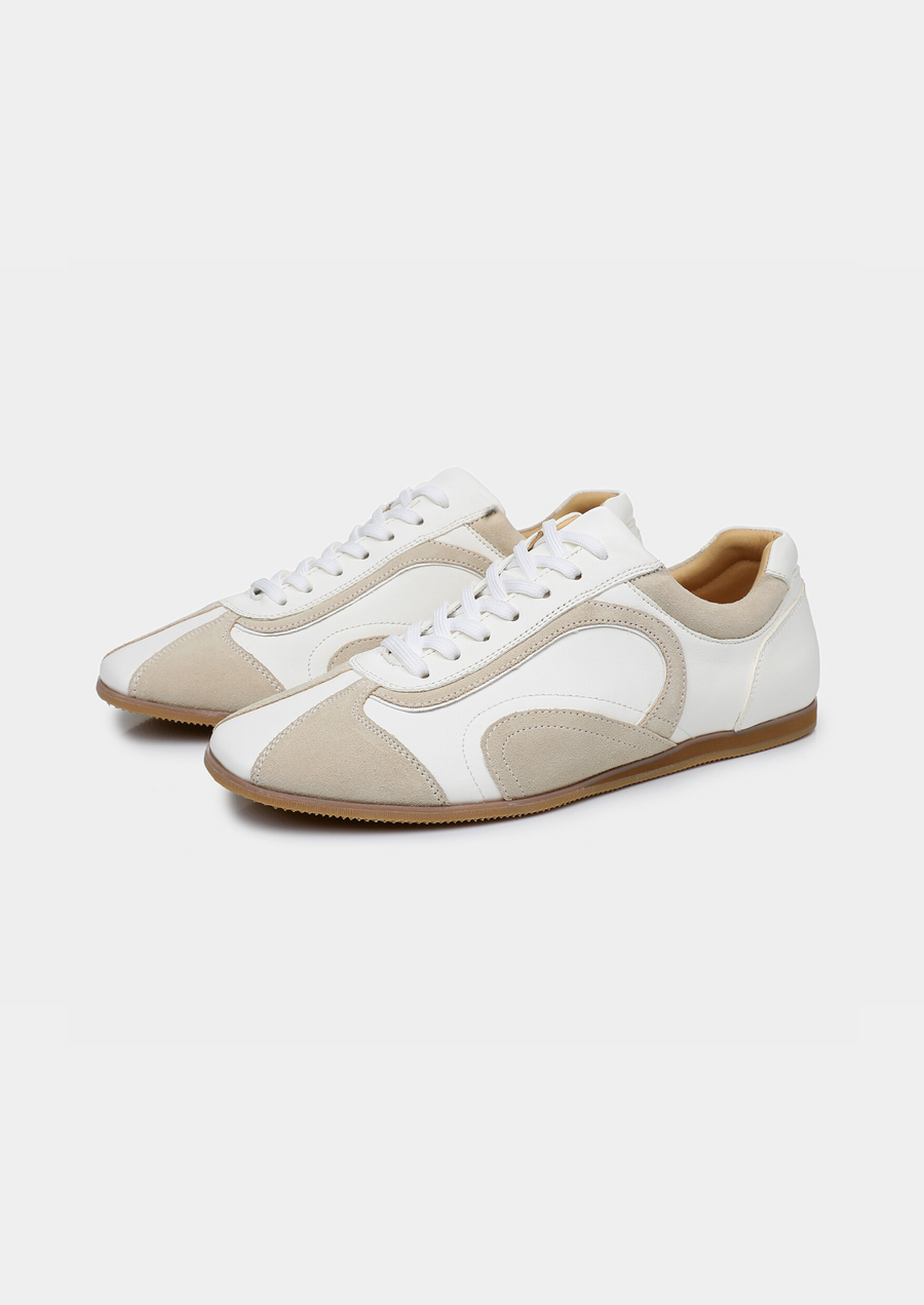Men's Retro Suede and Leather Runner Trainers – Hybrid Upper, Everyday Style for Denim | White
