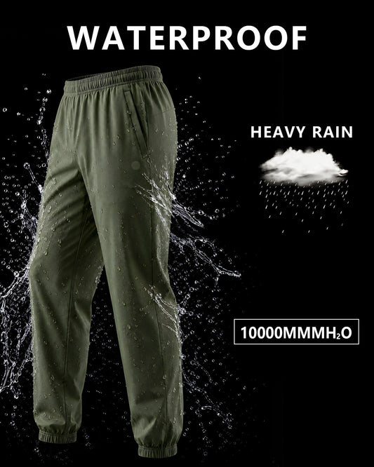 Men's Lightweight Water-Resistant Rain Trousers – Zip Pockets, Drawstring Waist & Tapered Elastic Cuffs