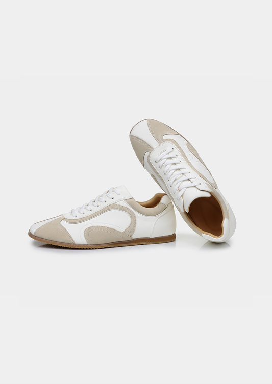 White Retro Hybrid Suede Leather Runner by SATRI & CO. – product view 2