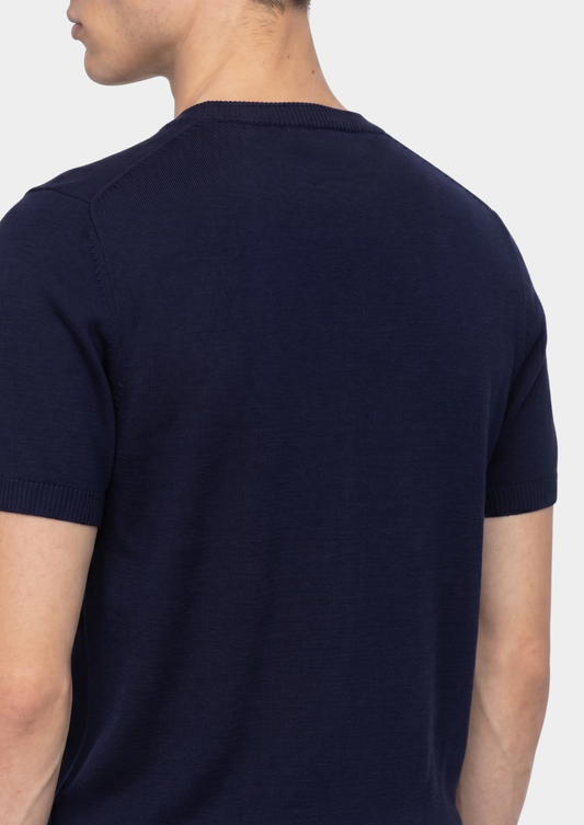 Essential Navy Blue Knitted Crew Neck T-Shirt by SATRI & CO. – product view 2