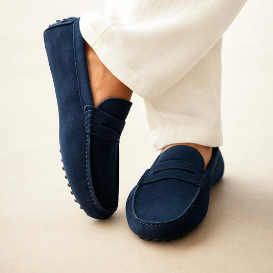 Men's Calf Suede Boat Loafers – Fine Stitching, All-Leather Insole, Laceless Slip-On Design