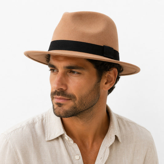 Men's Wool Blend Fedora Hat – Structured Shape with Sleek Band, Lightweight and Durable, Adjustable Fit