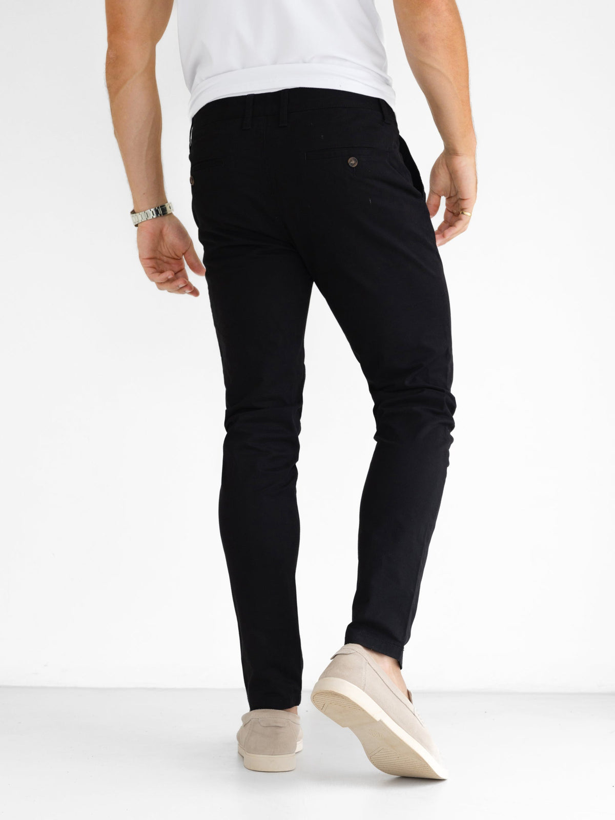 Men's Stretch Cotton Slim Fit Chinos in Black – view 6