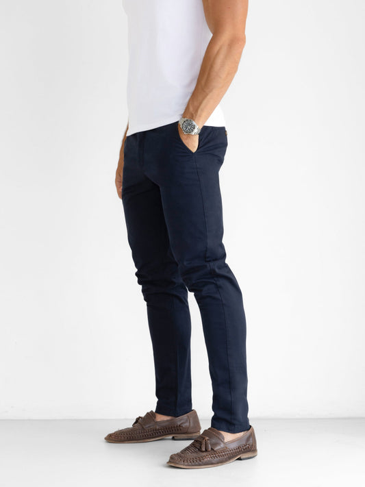 Men's Stretch Cotton Slim Fit Chinos in Navy – view 2
