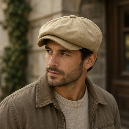Men's Cotton Newsboy Cap – Rounded Crown, 6 cm Brim, Lightweight Breathable Adjustable Fit