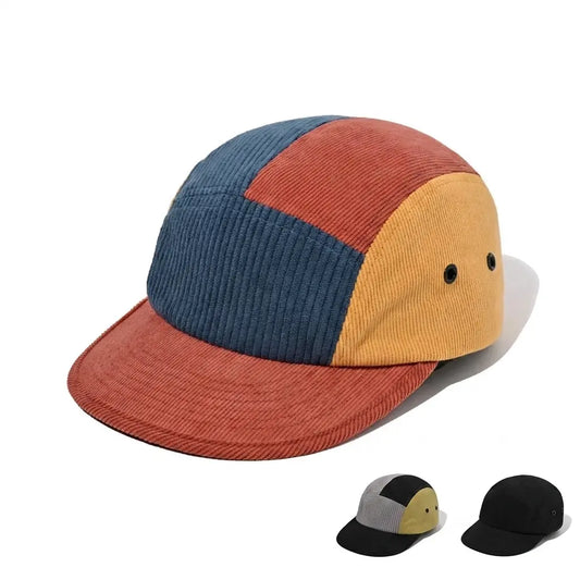 Aberdeen Men's Patchwork Corduroy 5-Panel Baseball Cap – Organic Cotton, Flat Peak, Adjustable 55–60 cm