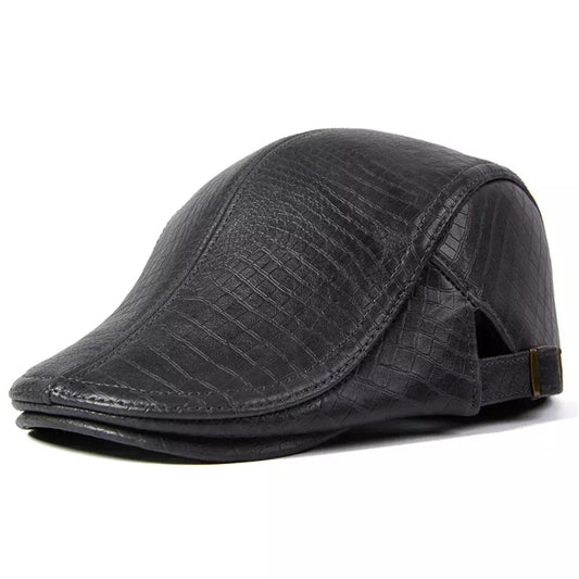 Aberdeen Men's Genuine Leather Duckbill Flat Cap – Sheepskin Leather, Three Sizes from 54 to 61 cm