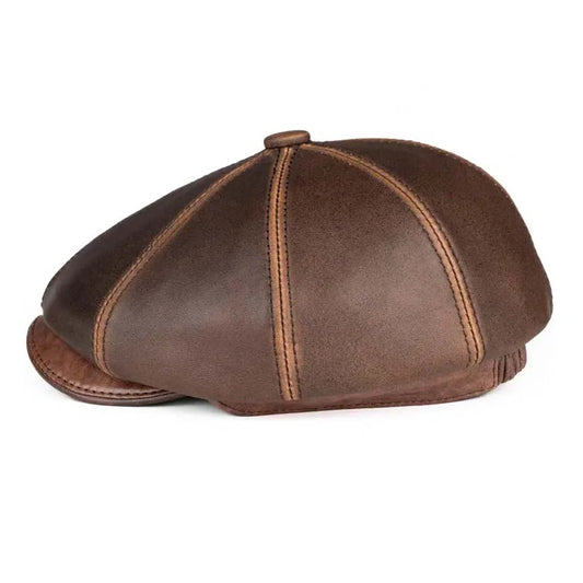 Aigburth Men's Sheepskin Leather Newsboy Cap – 8-Panel Crown, Cotton Sweatband, Three Adjustable Sizes