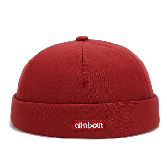 All About Cotton Men's Embroidered Brimless Docker Cap – 100% Cotton, Close Fit, Adjustable Size