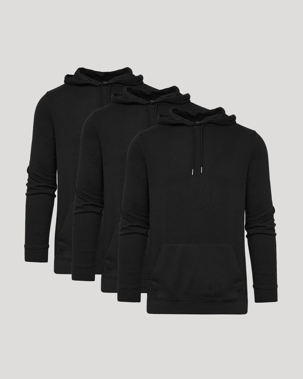 Men's Waffle Knit Hoodie 3-Pack – Modal Blend, Kangaroo Pocket, Drawcord Hood | Black