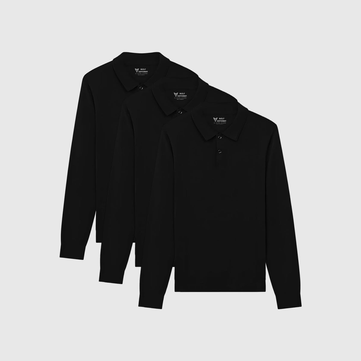 Men's Long Sleeve Dress Polo Shirt 3-Pack – Soft Rayon Blend Jersey, Fitted Cut, Classic Side Seams | Black