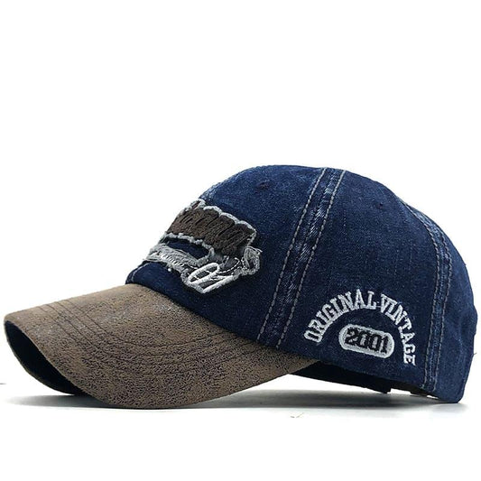 Americana Men's Vintage-Style Denim Baseball Cap – 100% Cotton Denim, Embroidered Front, Adjustable Fit