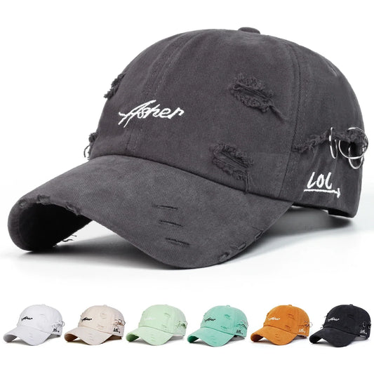Asher Rings Men's Scratched-Effect Baseball Cap – Acrylic, Distressed Pattern, Adjustable 54–61 cm Fit