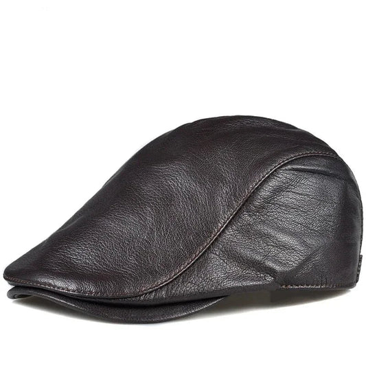 Asthon Men's Genuine Leather Flat Cap – Sheepskin Leather, Padded Lining, Three Sizes from 55 to 60 cm