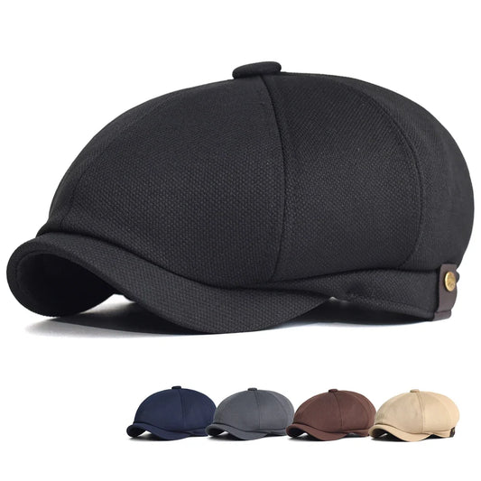 Auzat Men's Plain Newsboy Cap – Breathable Acrylic, Clean Solid Colour, Elasticated 55–59 cm Fit